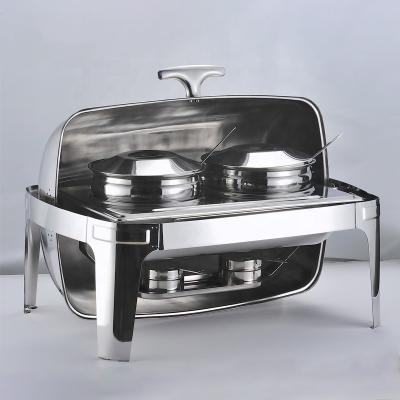 China High Quality Household Stainless Steel Buffet Stove with Two Soup Pots Rectangular Food Warmer for Hotel and Restaurant for sale