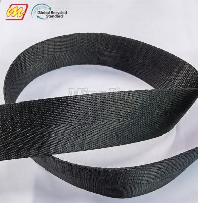 China Sustainable Stock 32MM Black Recycled Polyester / Nylon Webbing For Bags for sale