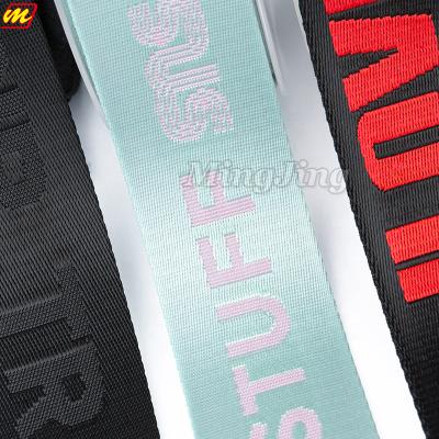 China Strong Intensity Custom Any Jacquard Weave Print Logo Ribbon Nylon Webbing For Bag Belt Strap Weigh Light Heavy for sale