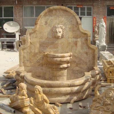 China Yellow Travertine Marble Stone Water Fountain With Lion Head In Stock for sale