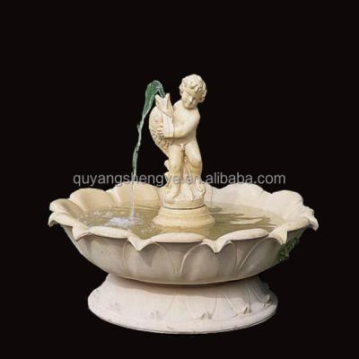 China Exquisite details stone outdoor water fountain with child standing on flower for sale