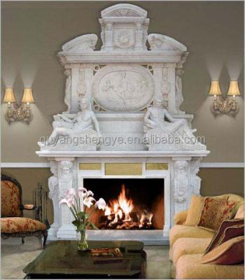 China Exterior Hand Carved Elegant White Marble Exterior Fireplace Overmantel for sale