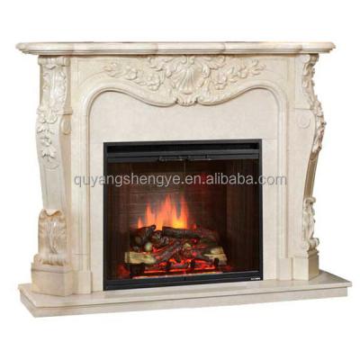 China Indoor beautiful flower carved mental white marble fireplace on sale for sale