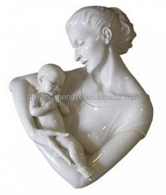 China Mother And Child Exquisite Details White Marble Bust Figure Sculpture for sale