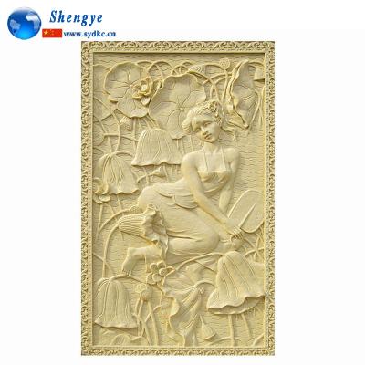 China European Yellow Marble Picture Nude Woman Wall Relief Painting Sculpture for sale