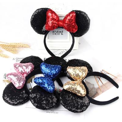 China Baby Minnie Hair Accessories Kids Mickey Mouse Ears Sequined Hairpin Bow Full Sequins Party Cute Mouse Headband For Girls for sale