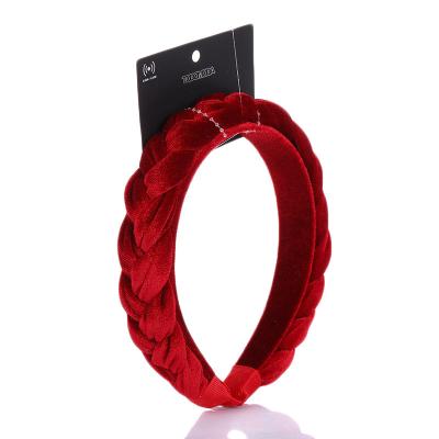 China Factory Price Velvet Braided Circles Braided Hair Circles Wide Knotted Sponge Headband For Women for sale