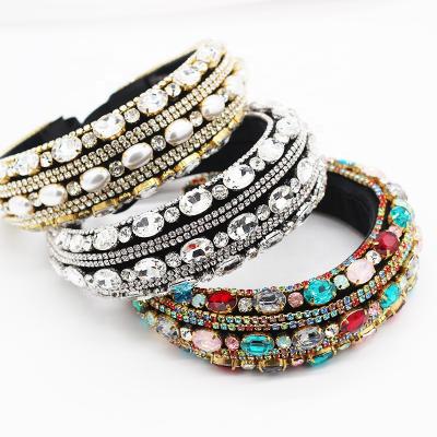 China Rhinestone Crystal Padded Headband For Women Sponge Headband Sponge Full Headband Retro Show Baroque Thick Hair Circle for sale