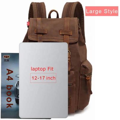 China Vintage Tourbon High Capacity Canvas Backpack For School Hiking Laptop Travel 12-17 Inch for sale