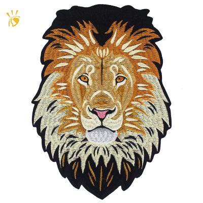 China Sustainable Lion King Patches Animal Embroidery Fabric Patches Biker Badges Applique Iron On Badges Customized OEM Emblem for sale