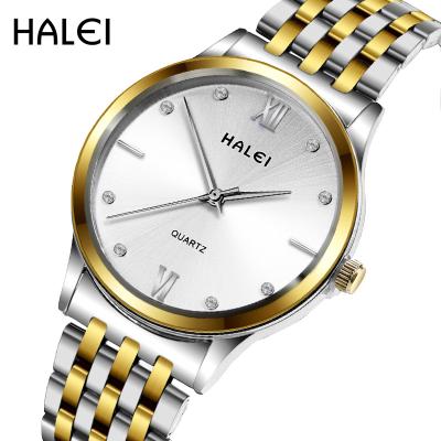 China HALEI Fashion Stainless Steel Wrist Watches Gradient Gold Waterproof Quartz Waterproof Watch For Men for sale