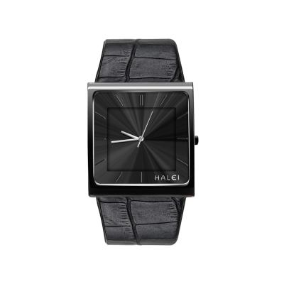 China HALEI Luxury Good Quality Fashion Men Quartz Rectangular Genuine Leather Waterproof Watches for sale