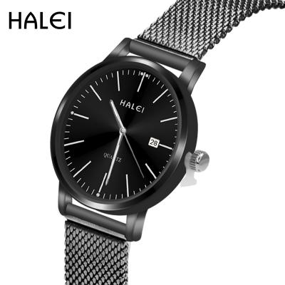 China HALEI Waterproof Luxury New Fashion Gladly Alloy Black Mesh Steel Band Ladies Quartz Watches for sale