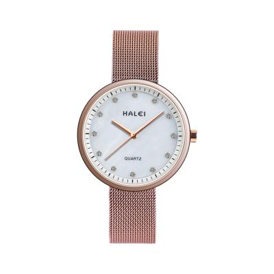 China Hot sale waterproof luxury popular casual mesh watch personality trend HALEI belt ladies quartz steel watches for sale