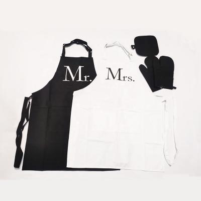 China Drink/Food Couples Apron Gifts Set High Fashion Women Canvas Apron Kitchen Home Bartender Table Mat Kit For Baking for sale