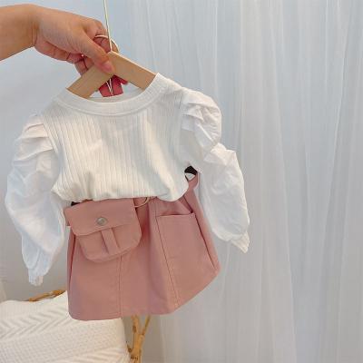 China 2022 Vintage 2022 Vintage Boutiques 4pcs Outfits Little Girl White Ruffles Shirt& White PU Skirts Belt Purse Belt Purse Sweater Set Kids Clothing for sale