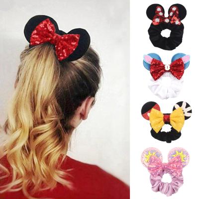 China Hot Sale Decoration Mouse Ears Sequins Bow Women Scrunchies Shape Hair Band Girls Elastic Tail Holder Festival Headband Accessories for sale