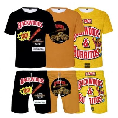 China Fashion Print Brand Backwoods Men T-shirt Breathable Beach Shorts Sweatsuit Summer Clothing Teams Casual Two Piece Set for sale