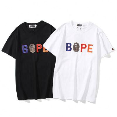 China Monkey Letter Bape T-shirt Anti-wrinkle 2022 New Style Loose Round Neck T-shirt Embroidery Unisex Casual T-shirt for sale