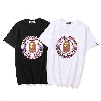 China Anti-Wrinkle China Factory T-shirt Unisex Casual Bape Monkey Circle Letter Printing Loose Round Neck Tee Shirt for sale