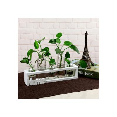 China 2022 Products Decor Vintage Wooden Frame Test Tube Contemporary Innovative Indoor Office Spread Station Glass Vase for sale