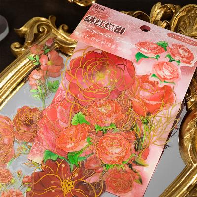 China Decorative Sticker 50 Pieces 4 Styles Retro Plant Series Flower Series Notebook Pet Gold Sticker Pack Decorative Stickers Sticker Card for sale