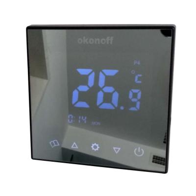 China Hotel Q8.v-PE Tempered Glass Touch Screen Mirror Panel 220v 16A Electric Under Floor Heating Room Smart Thermostats for sale