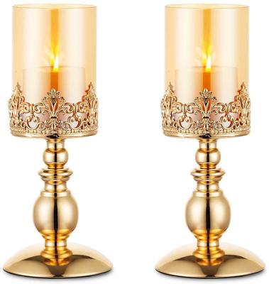 China Factory direct fashion wholesale high end home decoration decor gold metal candle holder home glass for sale