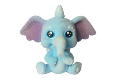 China Blue Color Flocked Plastic  Animal Toys , Sitting Elephant Figures With Long Nose for sale