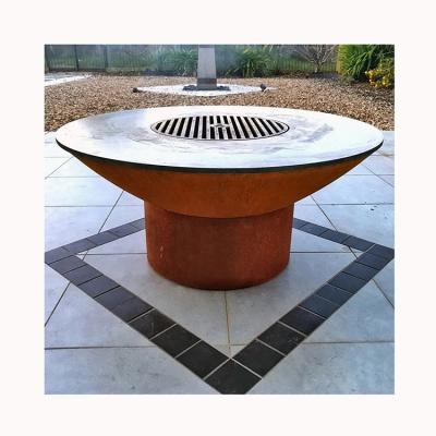 China Customized Outdoor Burning Fire Pit Stocked Charcoal Steel Frame Patio Fire Pit Table High Quality Wooden Fire Pit Table For Outdoor Heat for sale