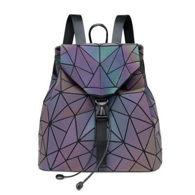 China Fashion Glow-in-the-dark or Rainbow backpacks for girls in fashion rhomboid geometric student backpacks practical large capacity for sale