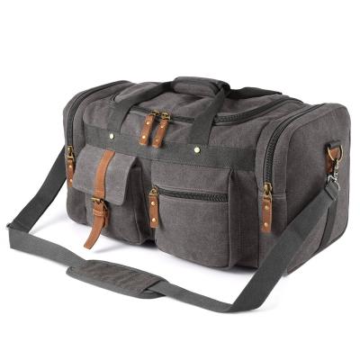 China Vintage Weekend Travel Bag Large Capacity Portable High Density Washed Canvas With Travel Duffel Bag Vintage Style Leather Handbag for sale