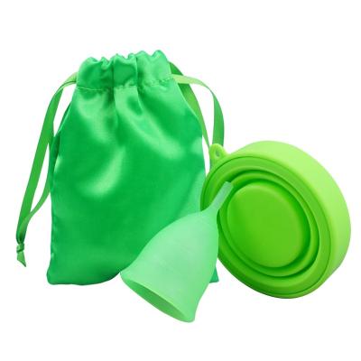 China Periods Medical Silicone Menstrual Cup Cavity Tail With Green Menstrual Cup Pouches for sale