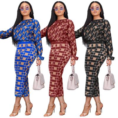 China Anti-pilling CH54 trending products 2021 new arrivals loose sleeves long shirt pants plaid shirts for women 2 pieces fall set woman for sale