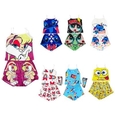 China C71-2 Summer QUICK DRY 2 Pieces Clothing Cartoon Fabric Designer Pajamas Sets For Women Pajamas Set Sleepwear for sale