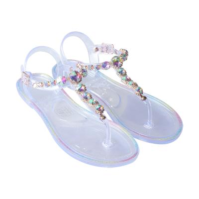 China High Quality Trendy Jelly Sandals Rhinestone Soles PVC Woman Flat Sandals Rhinestone Summer Bling Bling Fashion Trend Beach for sale