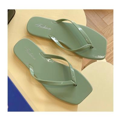 China Square Toe Slippers For Women PVC Flip-Flops Outdoor Flat Slides Fashion Trend Girl Sandals Designer for sale