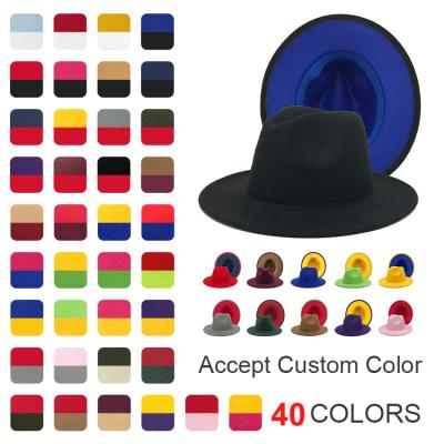 China Wide Brim Fedora Hats Women Wholesale Winter Panama Straw Fedora 2021 Autumn 2 Two Tone Wide Brim Fedora Hats Men Women Wool Felt for sale