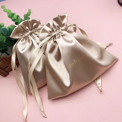 China Safety Wig Bag Drawstring Bag Satin Drawstring Pouch Smooth Hair Packaging Wig Bags for sale