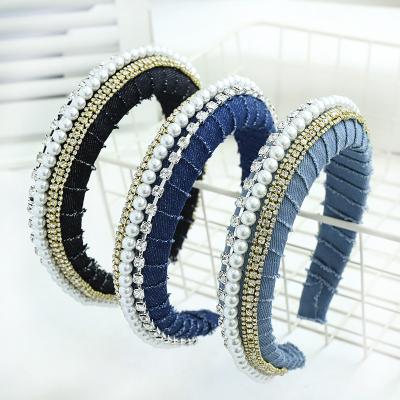 China Wholesale Denim New Style Women's Pearl Headbands Luxury Hair Circle Accessories Women's Headbands for sale