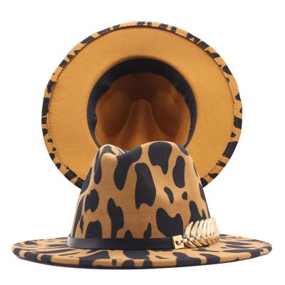 China Fedora Hats Wholesale Fedora Hats 2021 2 Tone Hats Men Women Designer Dress Cowboy Fedora Leopard Print Fedora Wide Jazz Brim Hats for sale