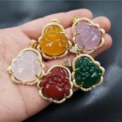 China Maitreya Agate Butterfly Necklace Factory Wholesale Customizable Colors Natural Laughing Buddha Jewelry Pendant Necklace for sale