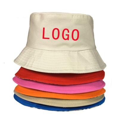 China Custom Wholesale Casual Logo Women Sun Hat Fashion Flat Top Cotton Bucket Hat for sale