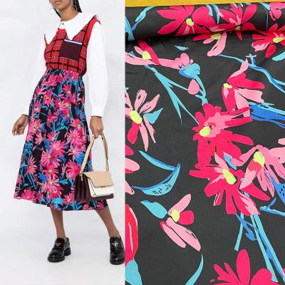 China New Viable Digital Printed Crepe Chiffon Half Skirt Drape First Spring Luster Flower Skirt Dress Shirt Top Fabric for sale