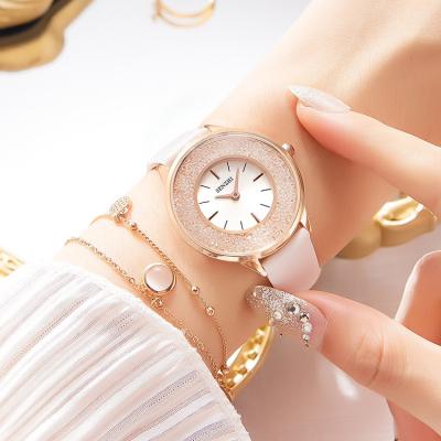 China SKYSEED Waterproof Watch Factory Wholesale Fashion Relojes PU Strap Broken Diamond Ladies Quartz Watch 30m Water Resistant for sale