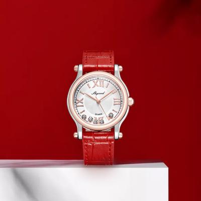 China Red Women's SKYSEED Watches Waterproof Quality Leather Strap Rhinestone Alloy Simple Dial Watch for sale