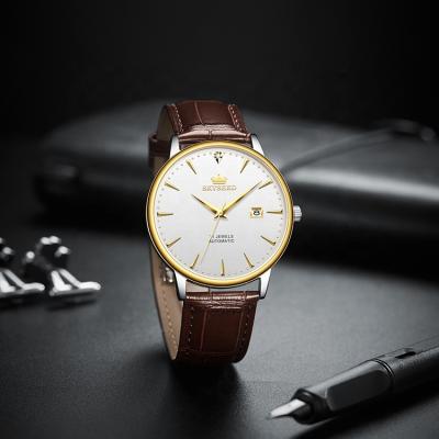 China Alarm Business Cowhide Leather Strap Watch SKYSEED Automatic Mechanical Classic Ladies Wristwatches for sale