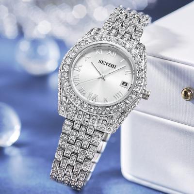 China Luxury Roman Numeral Quartz Watch Full Diamond Design Waterproof Hot Business Ladies Quartz Watch reloj for sale