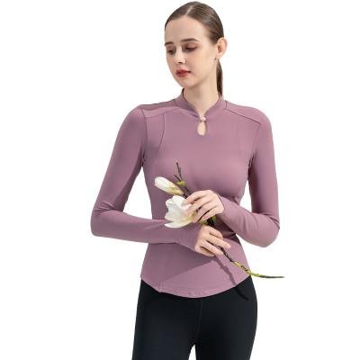 China 2021 Chinese style yoga TOPS women's breathable autumn and winter new nude sports long slim running fitness top with chest pad for sale