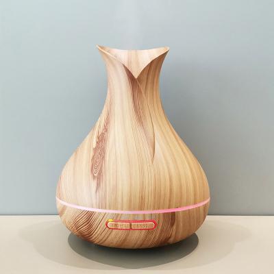 China 400ML Household Wooden Grain One Leaf Vase Design Mist Humidifier Cool Ultrasonic Essential Oil Aroma Diffuser Drak for sale